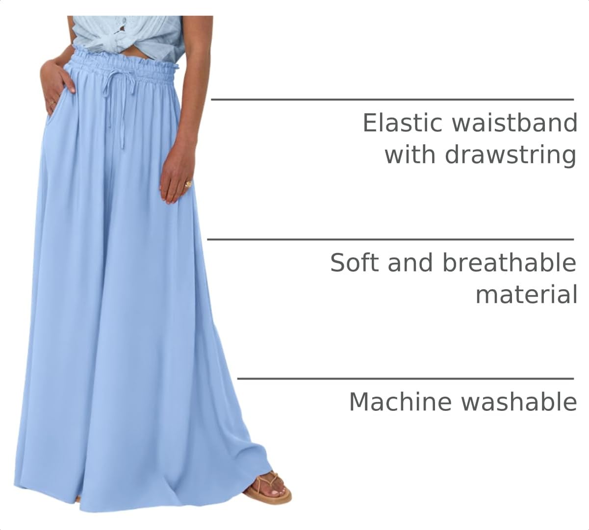 Summer Wide Leg Palazzo Pants for Women Casual,Blue,S