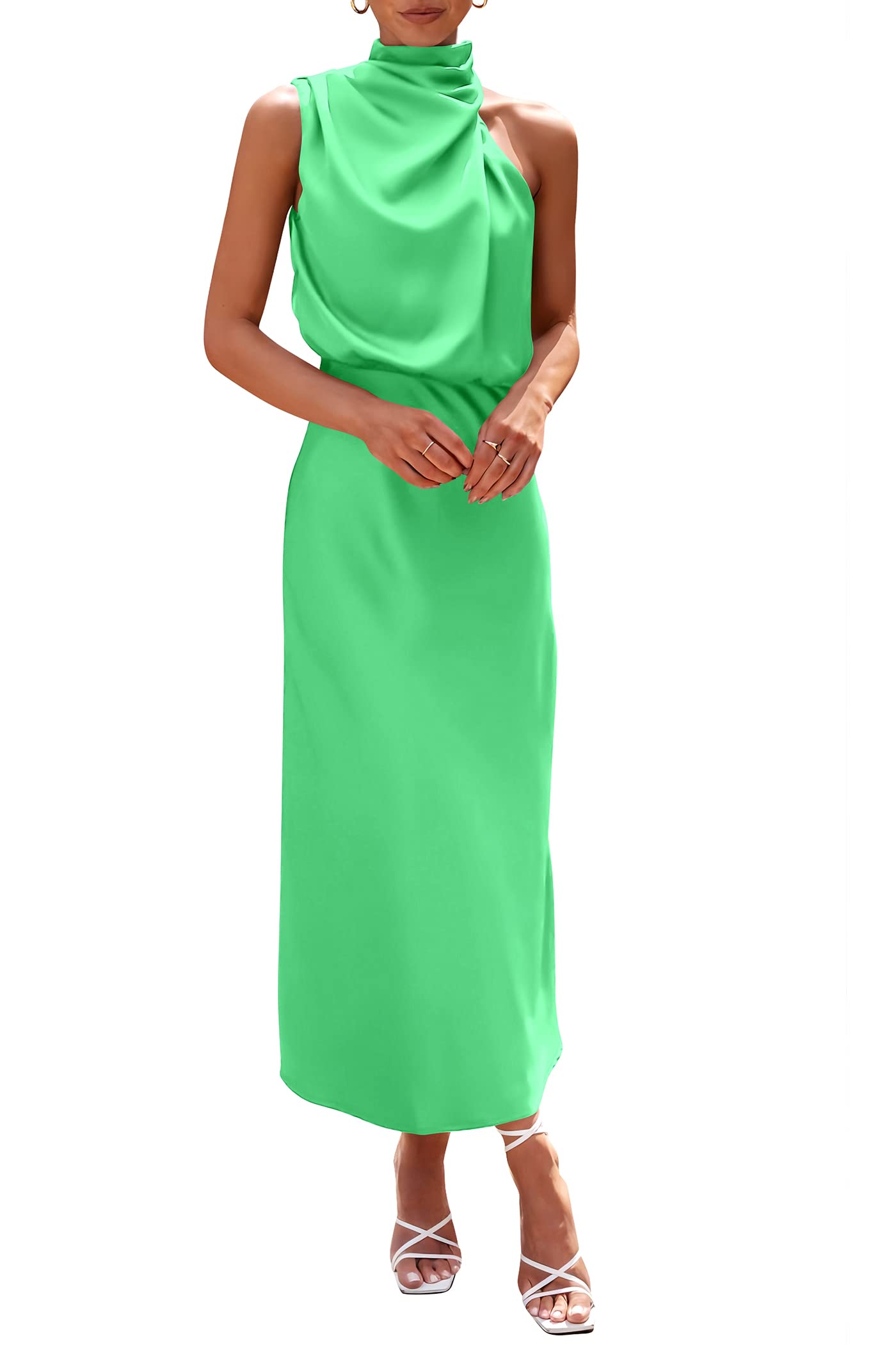 Women's Summer Satin Maxi Cocktail Dress Grass Green