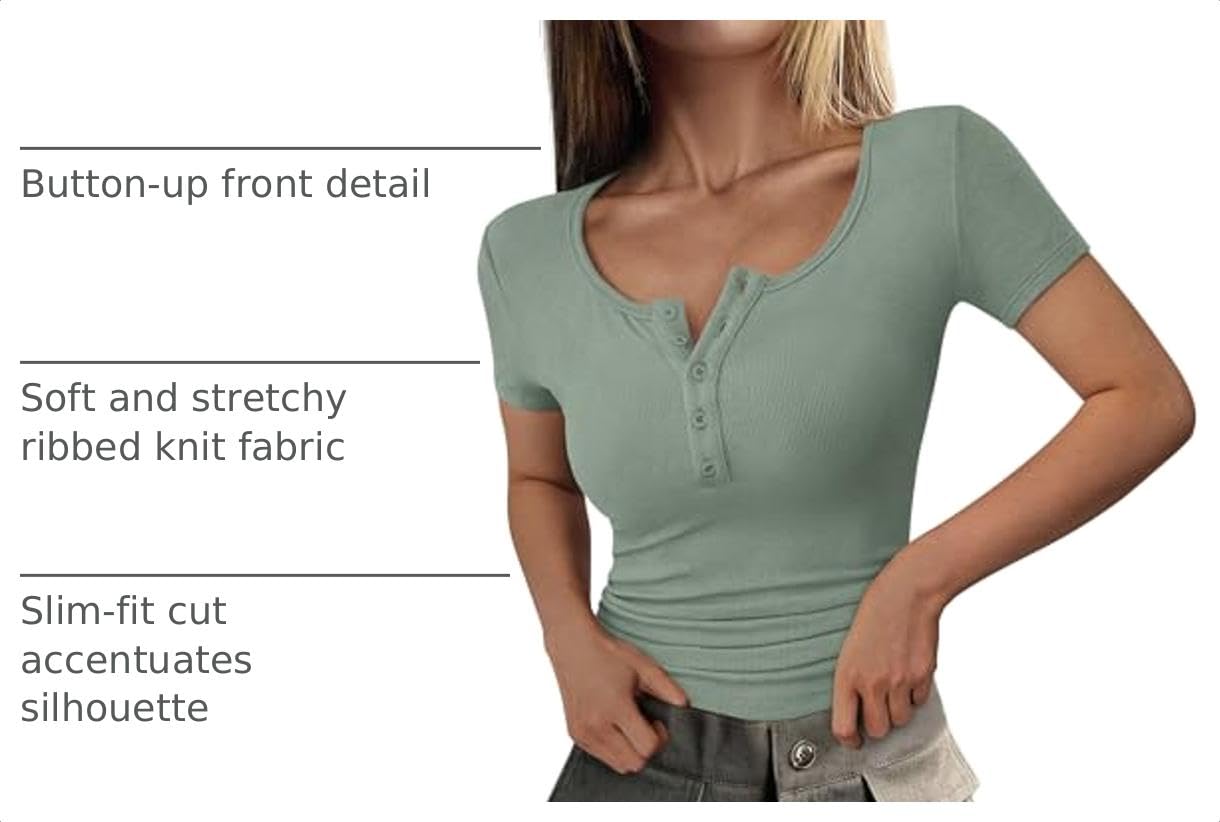 Women's Summer Tops Henley Tee Shirts (Light Green,X-Small)