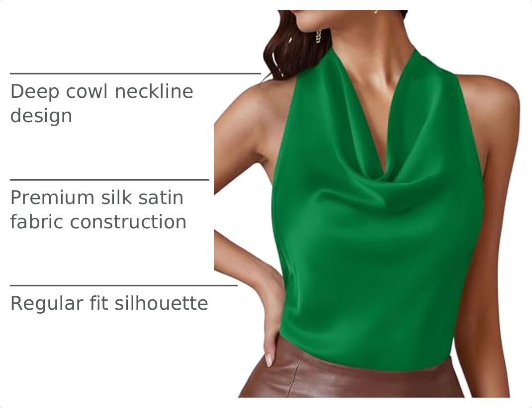 Satin Halter Tops for Women Dressy Casual Green,XS