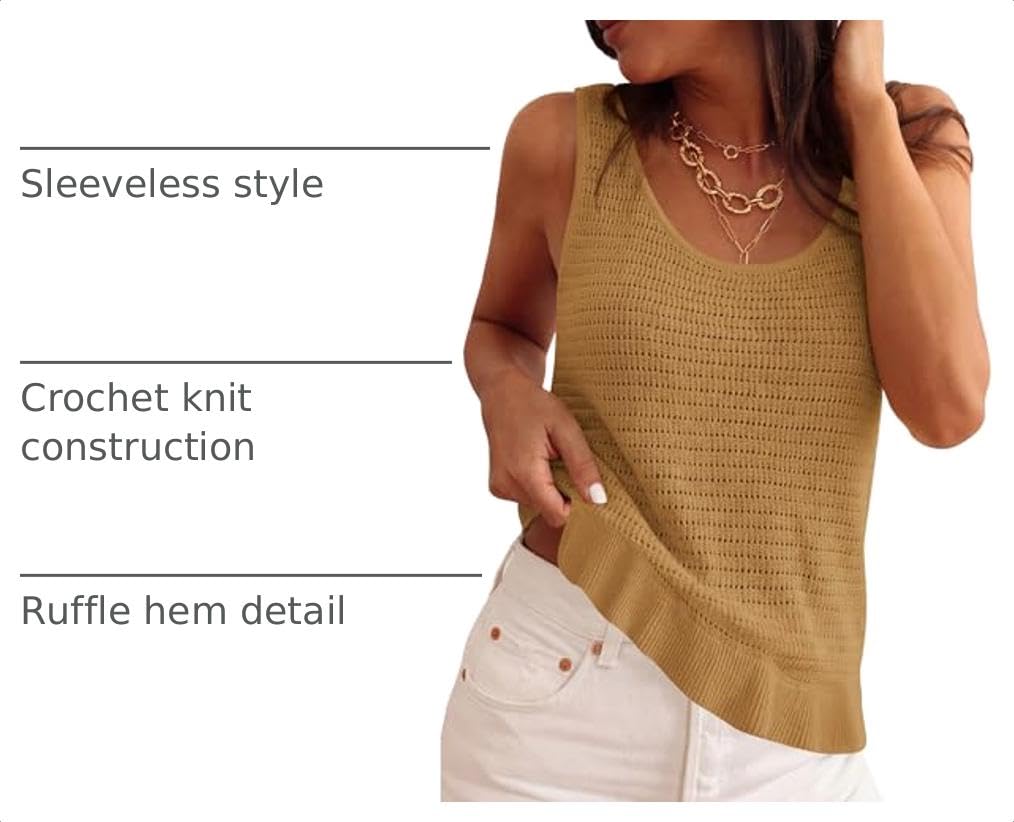 Women's Summer Crochet Knit Tank Tops,Khaki,S