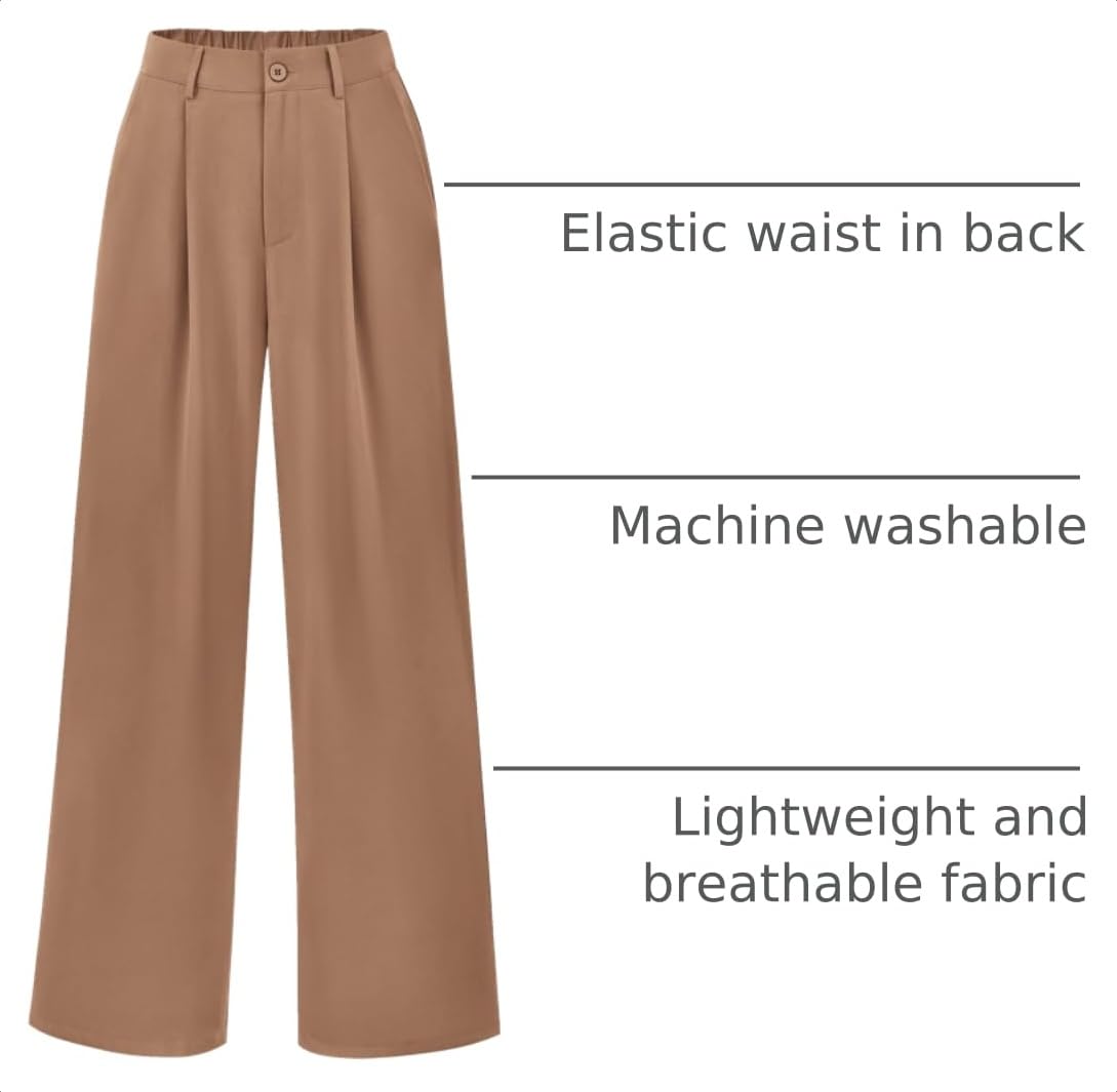 Women's Flowy Wide Leg Dress Pants,Khaki,S