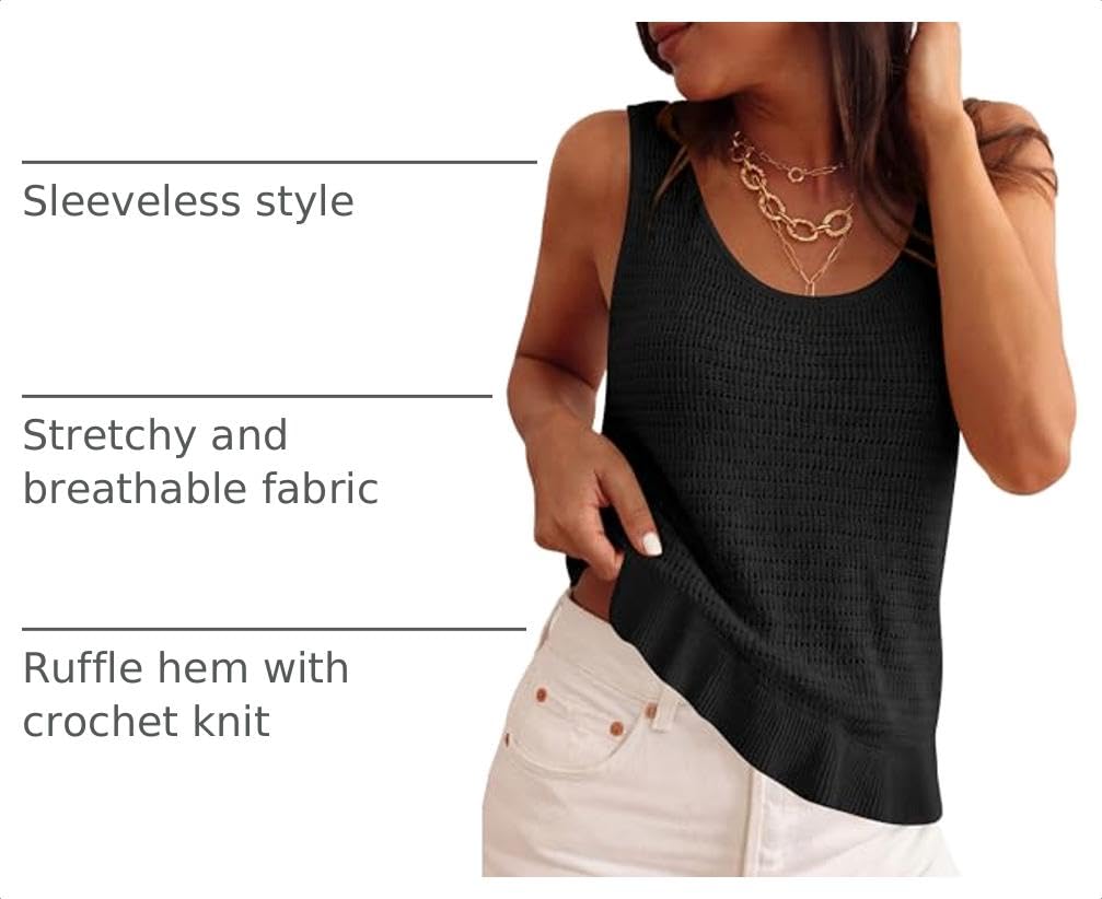 Women's Summer Crochet Knit Tank Tops,Black,S