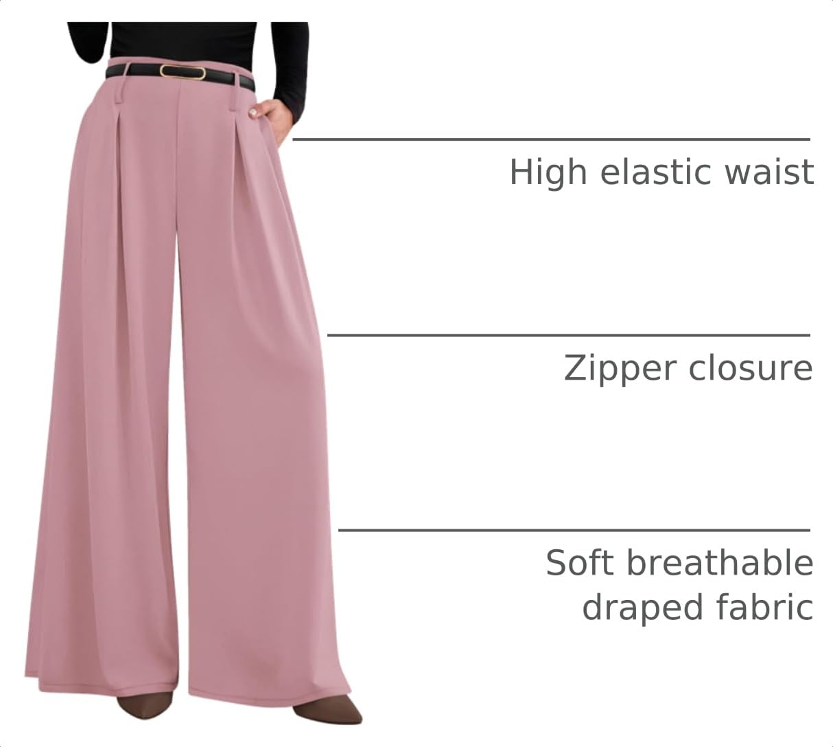 Womens Wide Leg Dress Pants Flowy Trousers,Pink,S