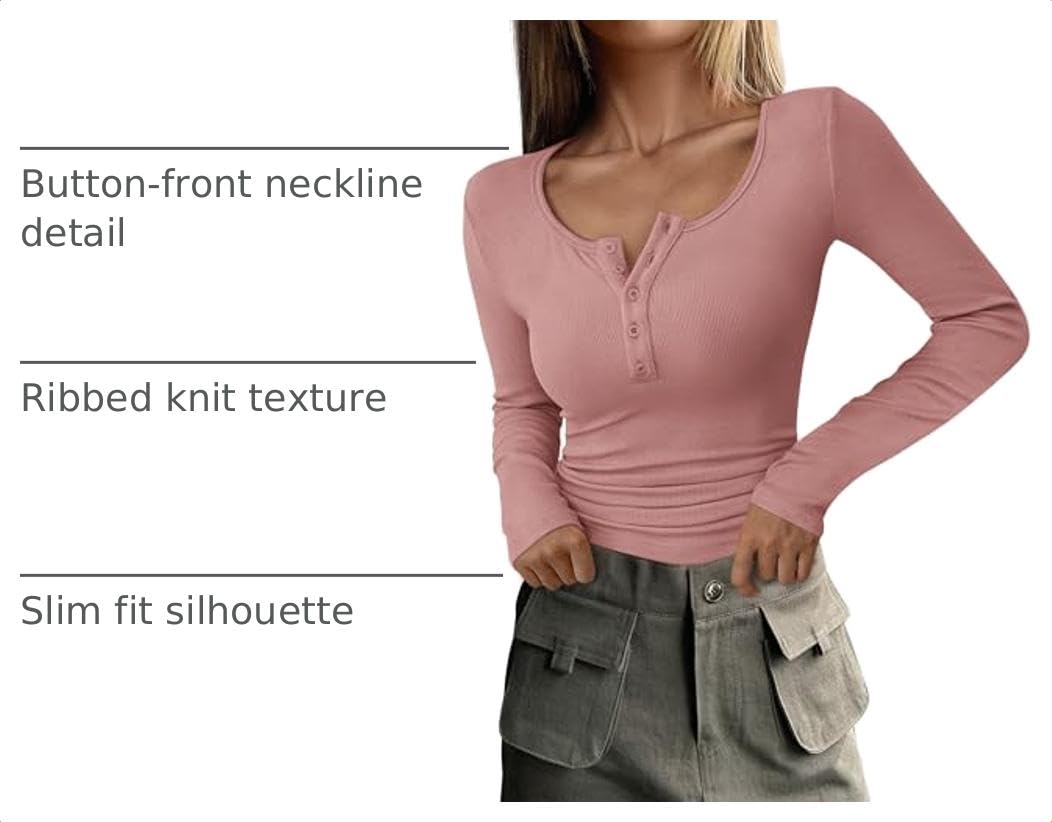 Women's Fall Long Sleeve Henley T Shirts Dusty Pink