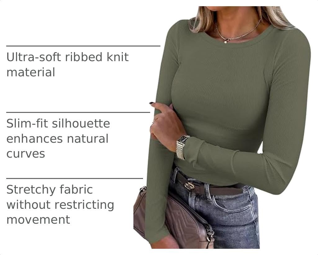 Women's Fall Long Sleeve Shirts Basic Tees (Army Green,XS)