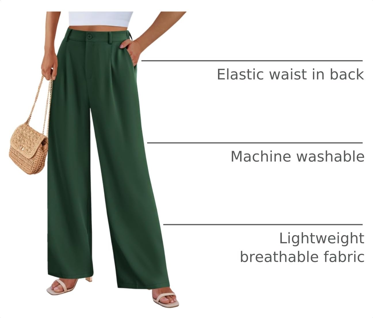 Women's Flowy Wide Leg Dress Pants,Dark Green,L