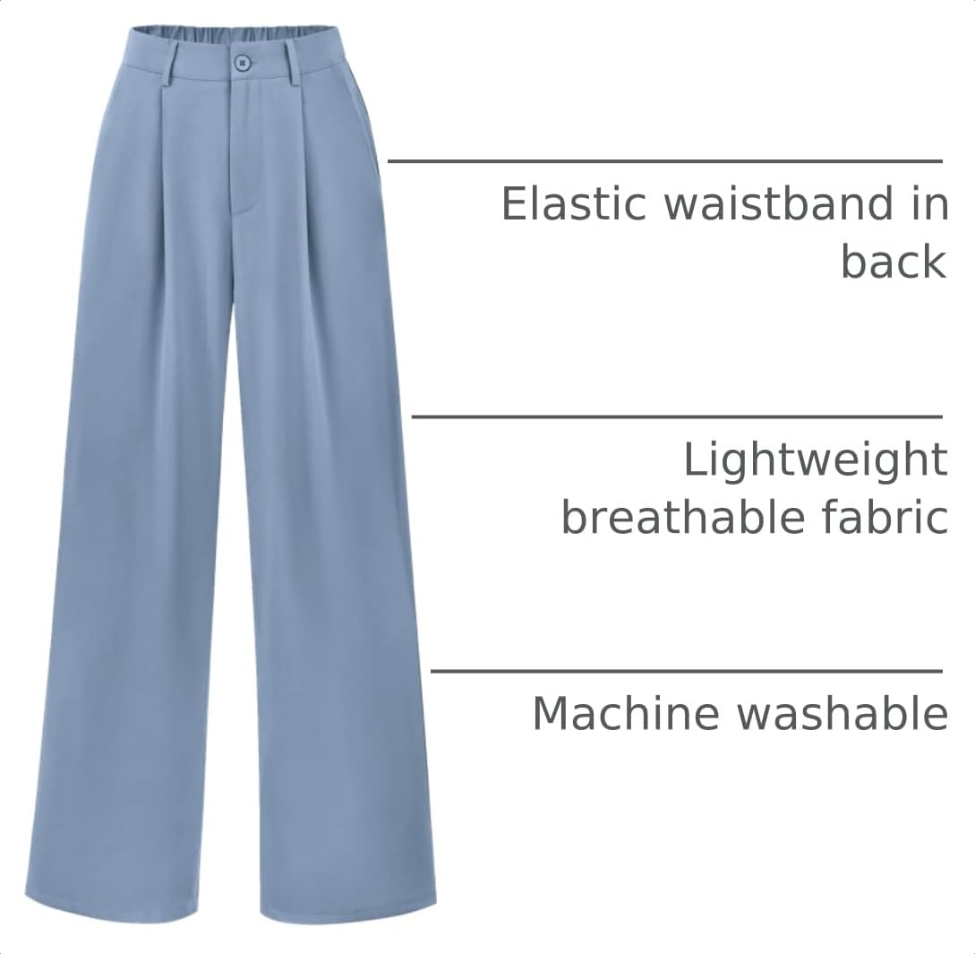 Women's Flowy Wide Leg Dress Pants,Grey Blue,S