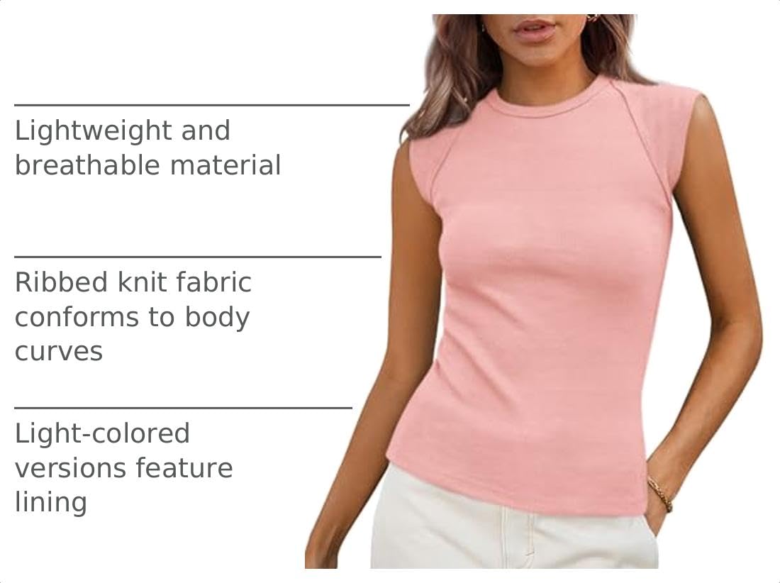 Women's Cap Sleeve Ribbed Tank Tops Summer, Pink,S