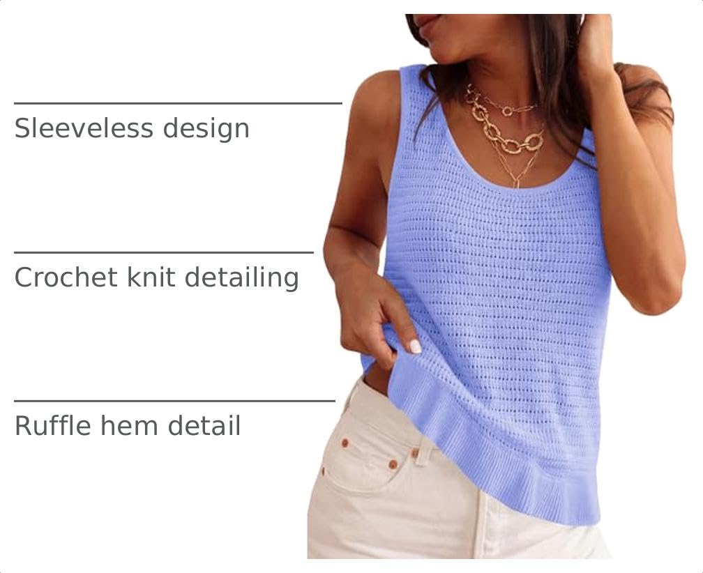 Women's Summer Crochet Knit Tank Tops,Baby Blue,S