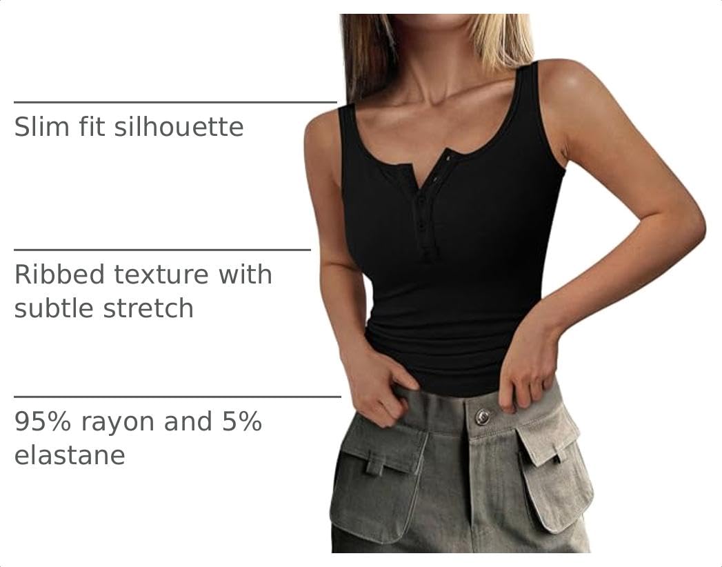 Womens Button Up Sleeveless Henley Tank Tops,Black,S