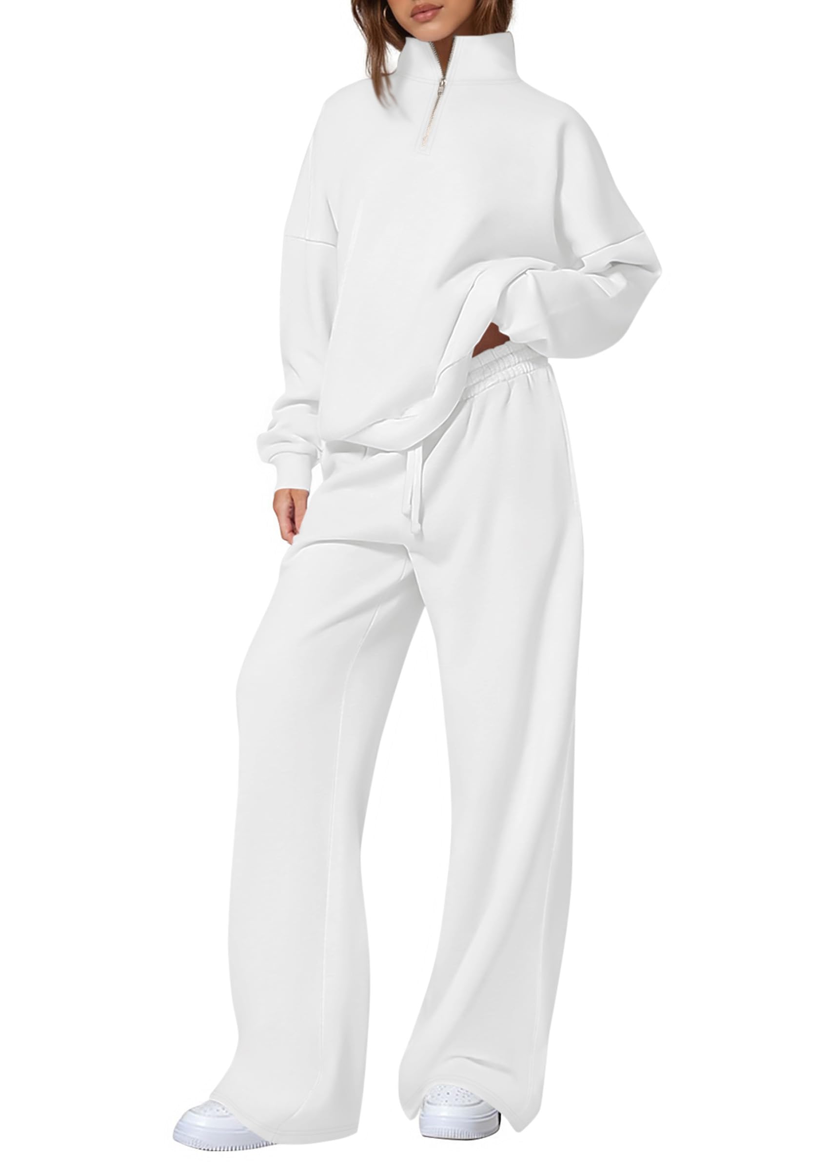 Womens 2 Piece Outfits Matching Lounge Sets,White,S