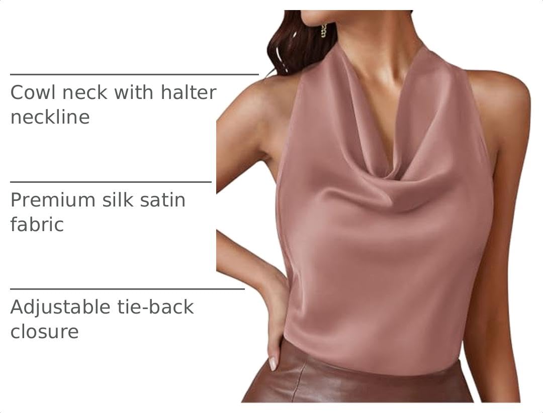 Satin Halter Tops for Women Dressy Casual Pink,XS