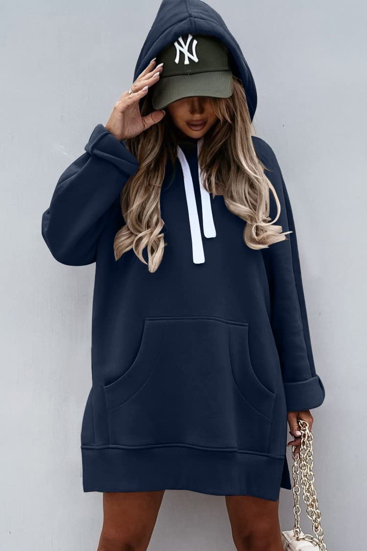 Sweatshirt for Women Fall Oversized Hoodie Dress,Navy,S