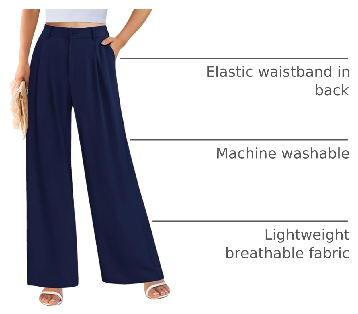 Women's Flowy Wide Leg Dress Pants,Navy,S
