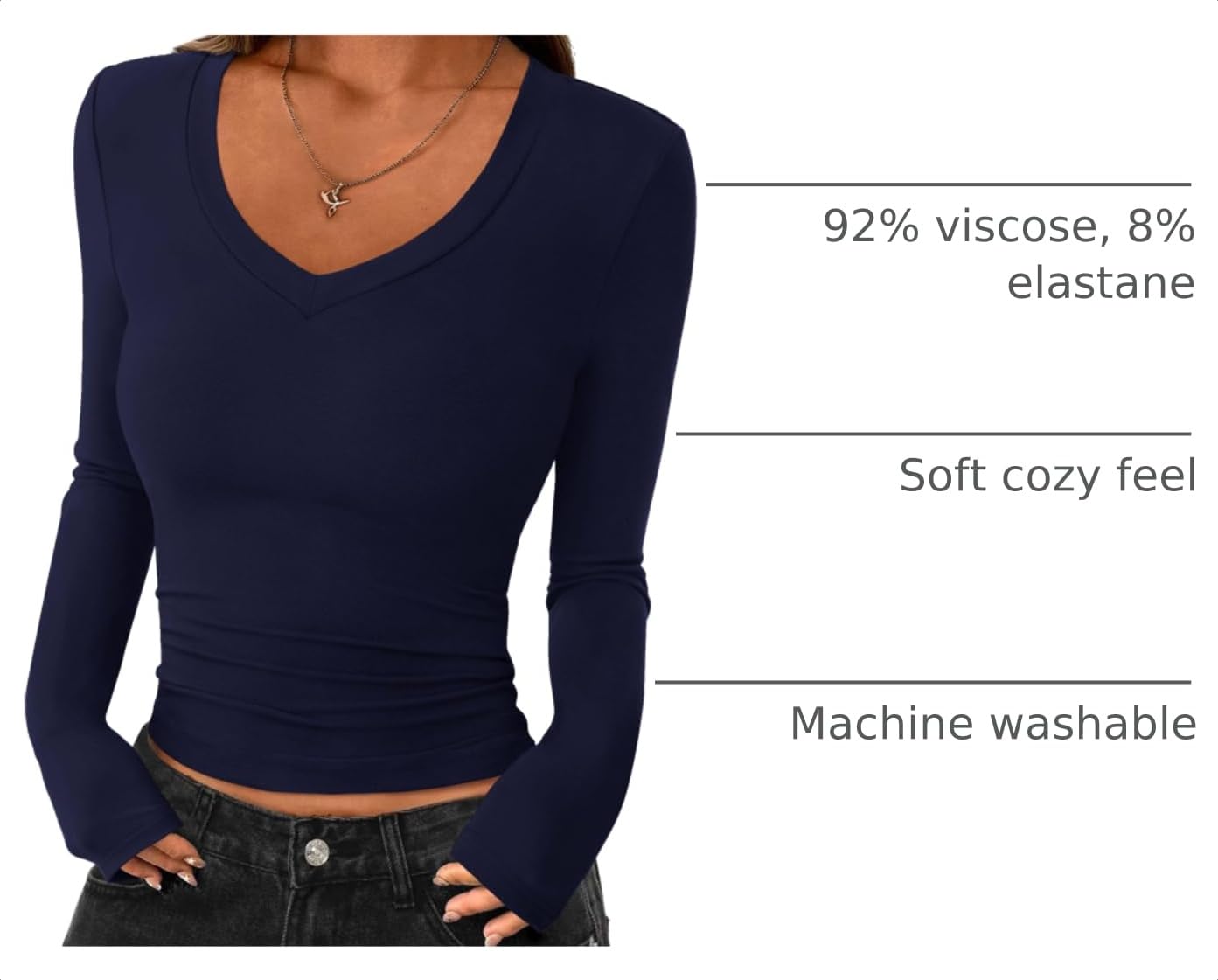 Womens Long Sleeve Slim Fit Crop Tops,Navy Blue,XS