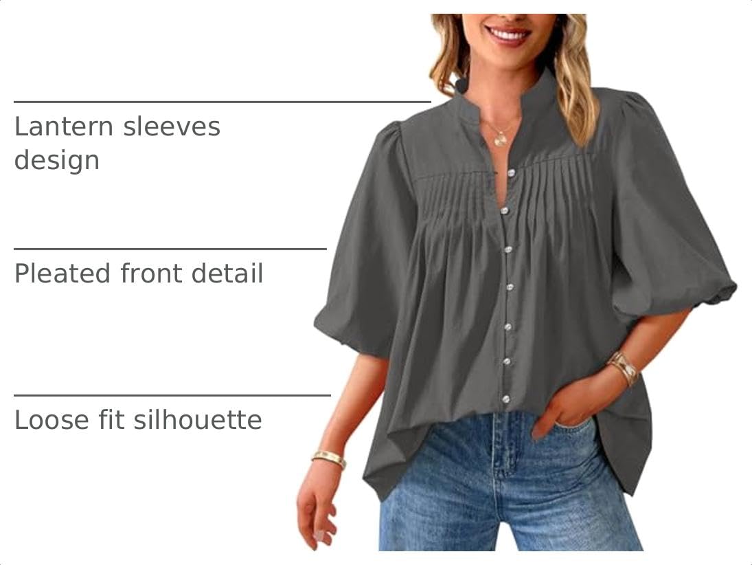 Short Sleeve Henley Shirts for Women,Grey,S