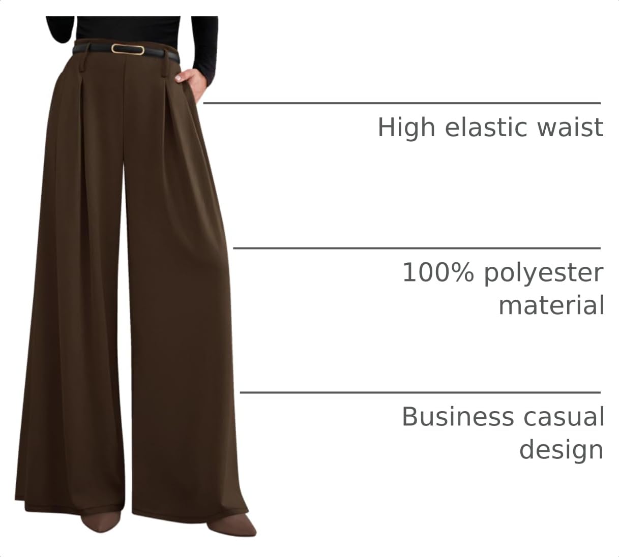 Womens Wide Leg Dress Pants Flowy Trousers,Brown,S