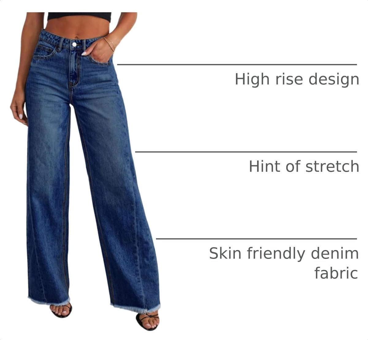 Women's Wide Leg Jeans Raw Hem Denim Pants,Bluing,6