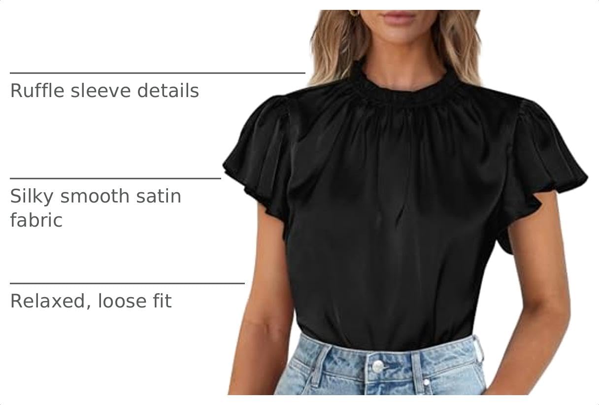 Women's Satin Tops Business Casual Work Blouses, Black,S