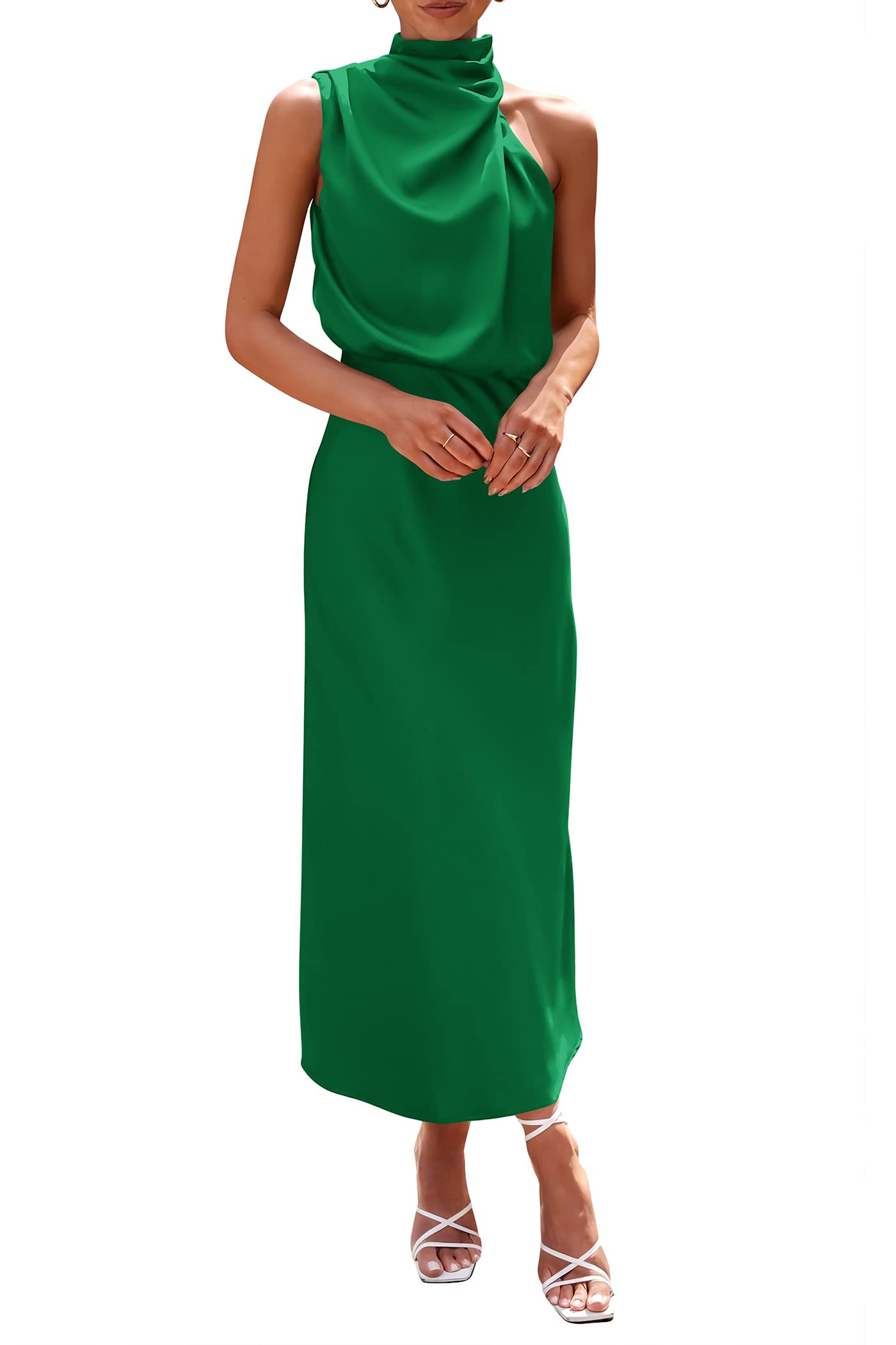 Women's Summer Satin Maxi Cocktail Dress Green