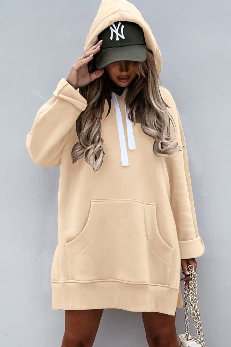 Sweatshirt for Women Fall Oversized Hoodie Dress,Apricot,S