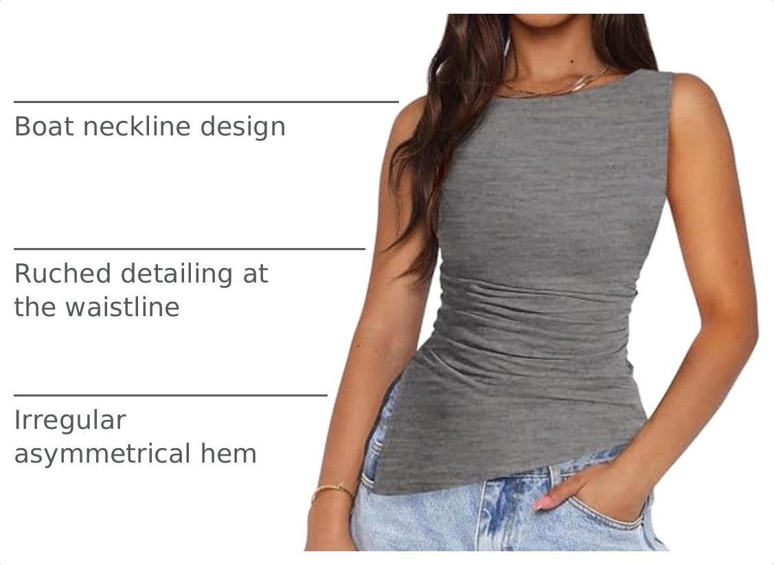 Women's Ruched Tank Tops Summer Y2K Shirts,Grey,S