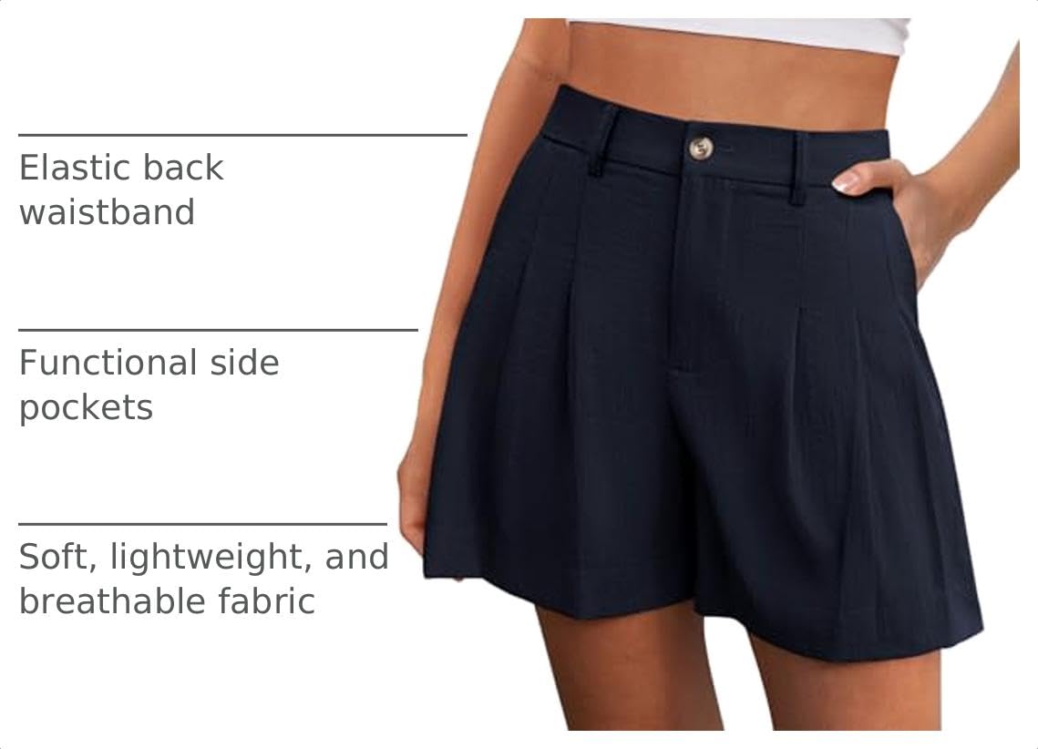 Womens Shorts Dressy Casual High Waisted Wide Leg Trousers,Navy,S