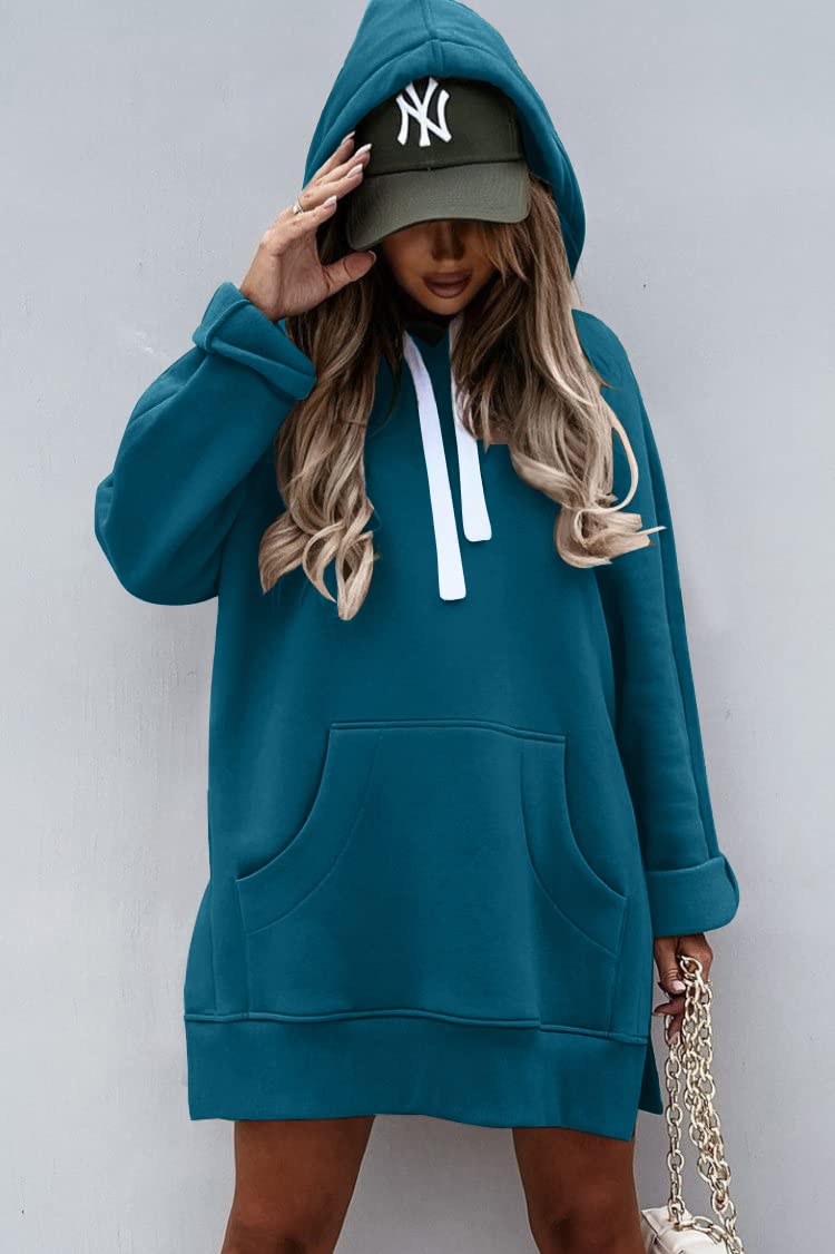 Sweatshirt for Women Fall Oversized Hoodie Dress,Lake Blue,S