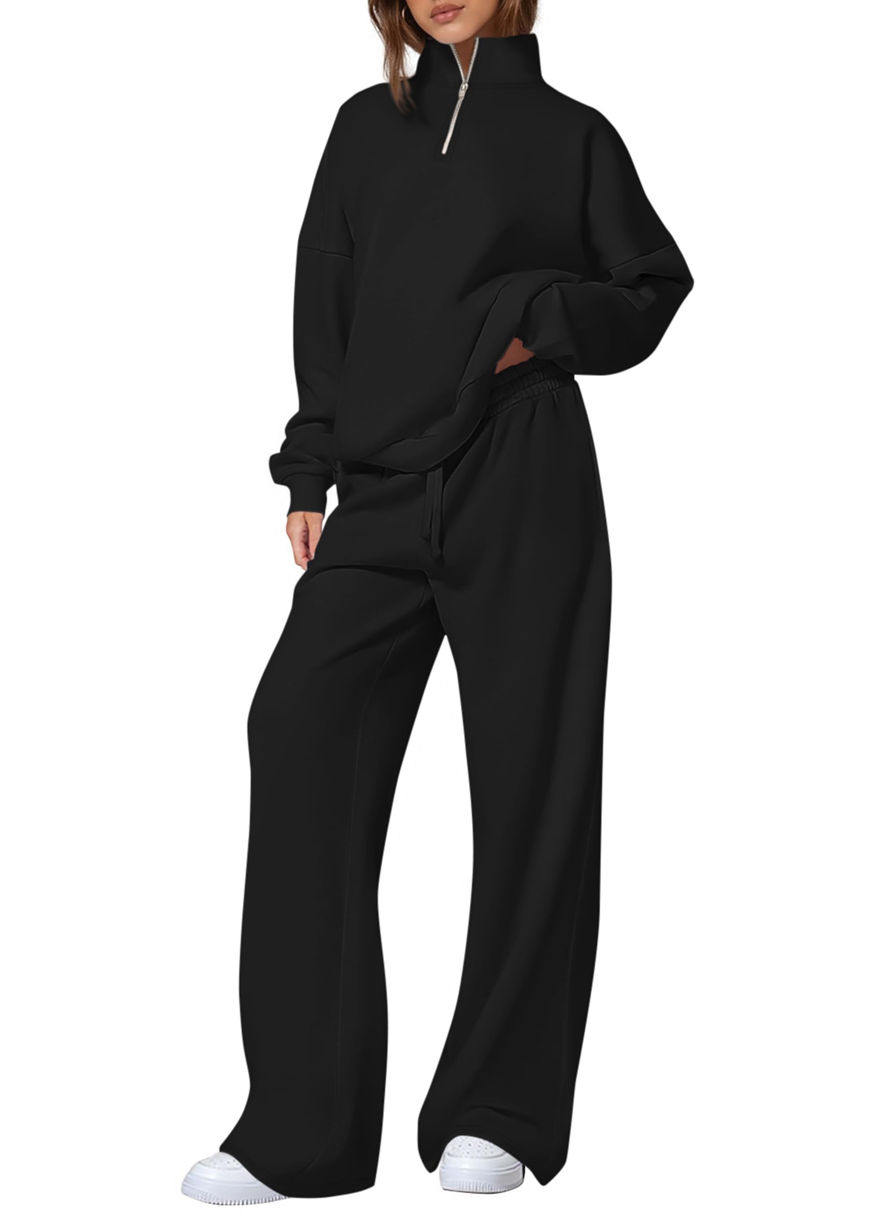 Womens 2 Piece Outfits Matching Lounge Sets,Black,S
