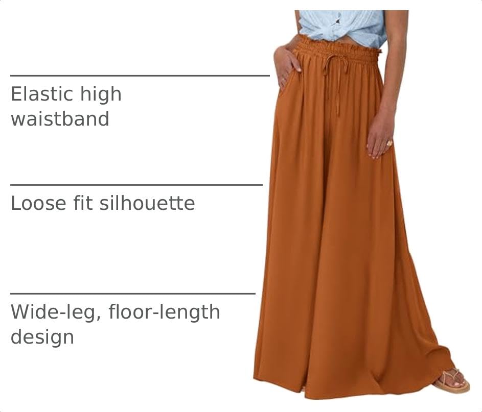 Summer Wide Leg Palazzo Pants for Women Casual,Brown,S