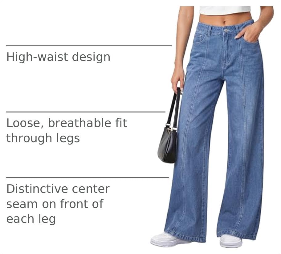 Women's Wide Leg Jeans Stretchy Baggy Denim Pants,Sky Blue,14
