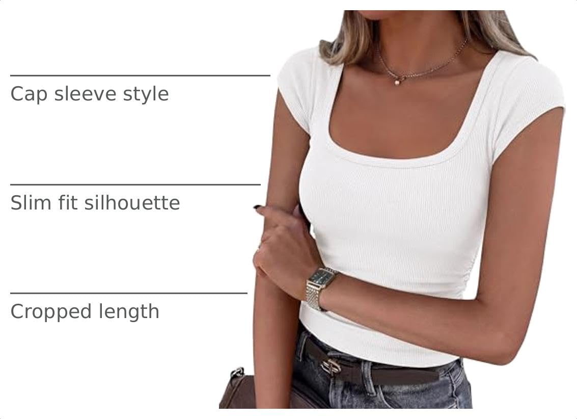 Short Sleeve Tops for Women Slim Fit T Shirts,White,S