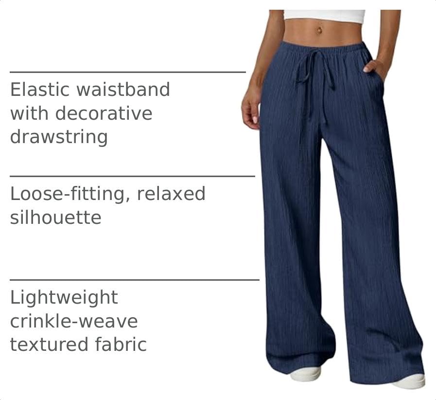 Women's Palazzo Pants Casual Wide Leg Trousers,Navy Blue,S