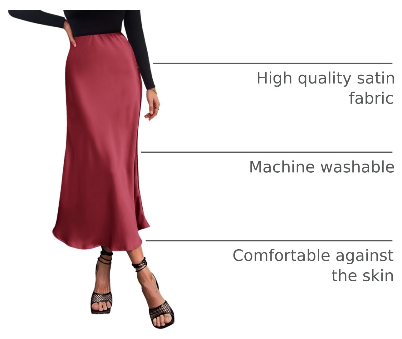 Women's Satin Midi Skirts Dressy Casual,Bean Paste Pink,S