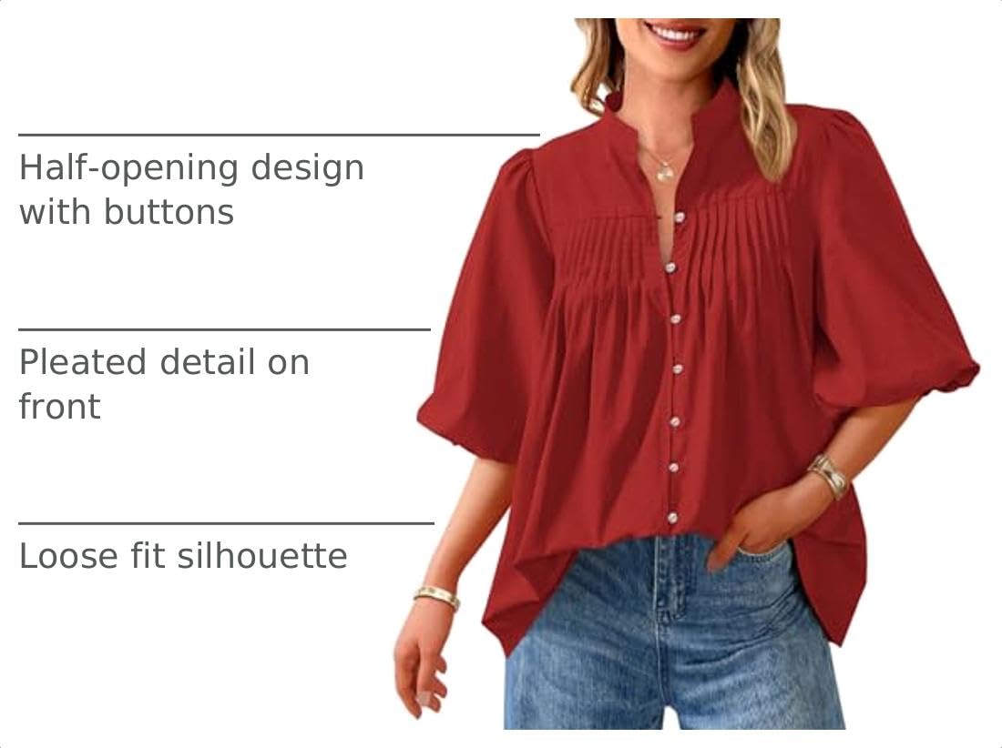 Short Sleeve Henley Shirts for Women,Red,S