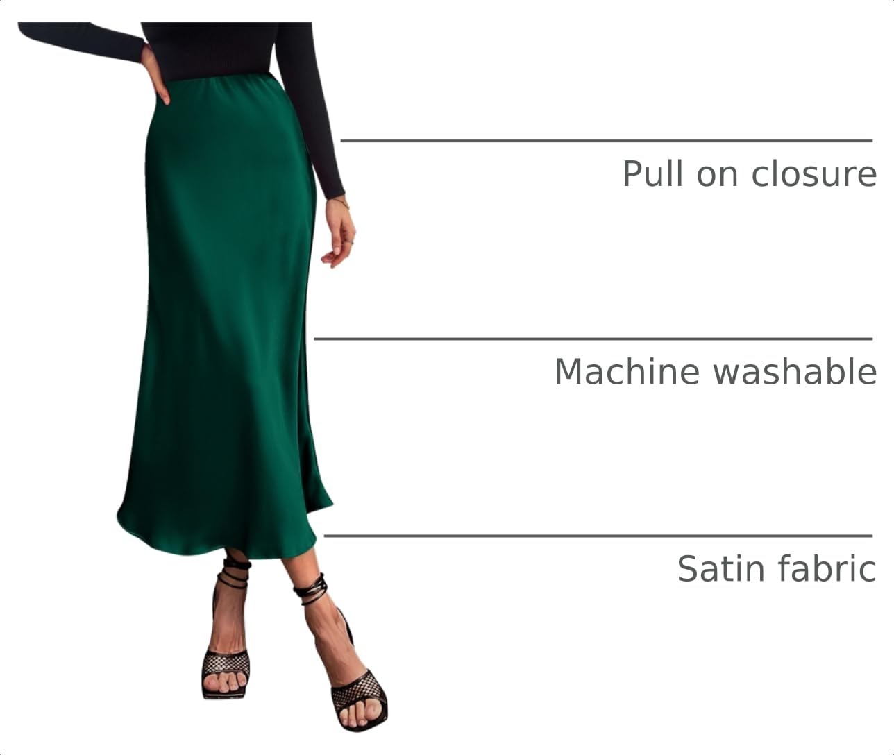 Women's Satin Midi Skirts Dressy Casual,Dark Green,S