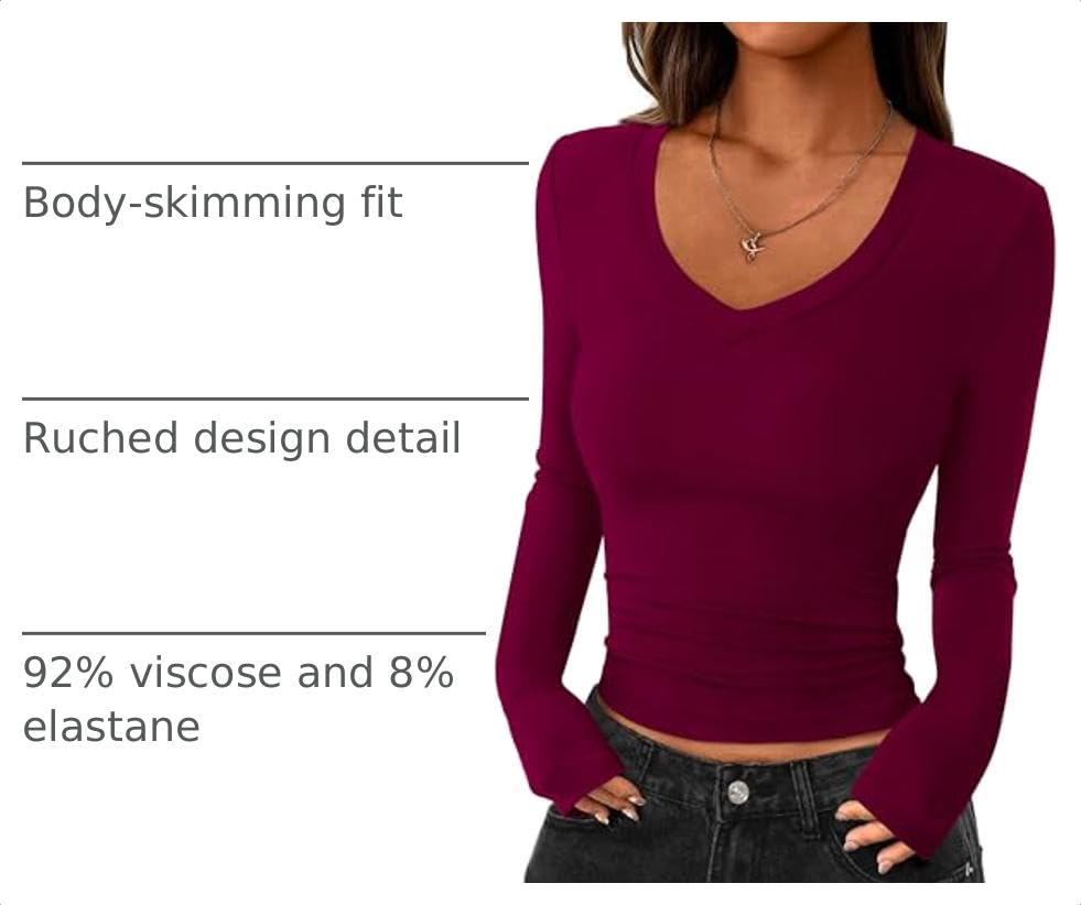 Womens Long Sleeve Slim Fit Crop Tops,Wine Red,XS