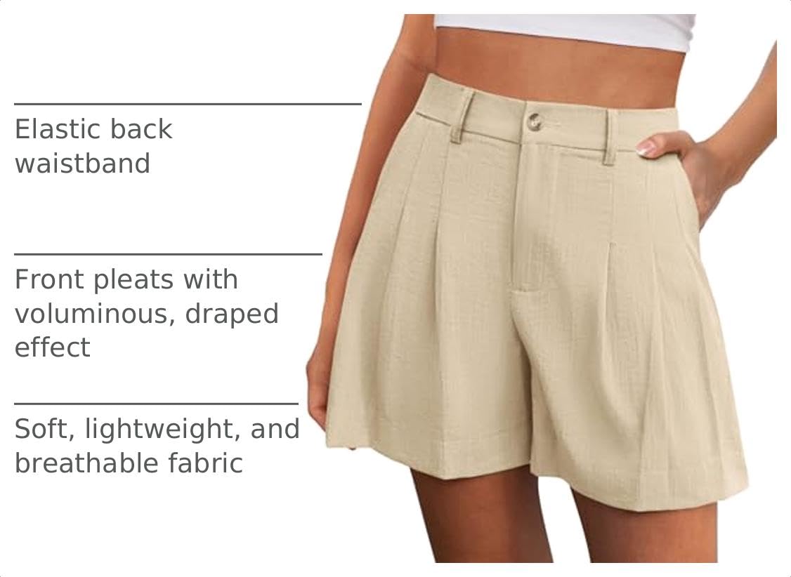 Womens Shorts Dressy Casual High Waisted Wide Leg Trousers,Apricot,M