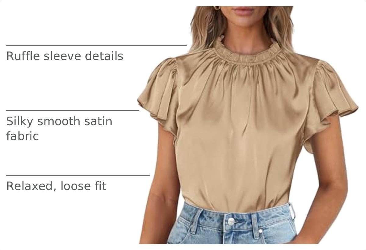 Women's Satin Tops Business Casual Work Blouses, Khaki,S