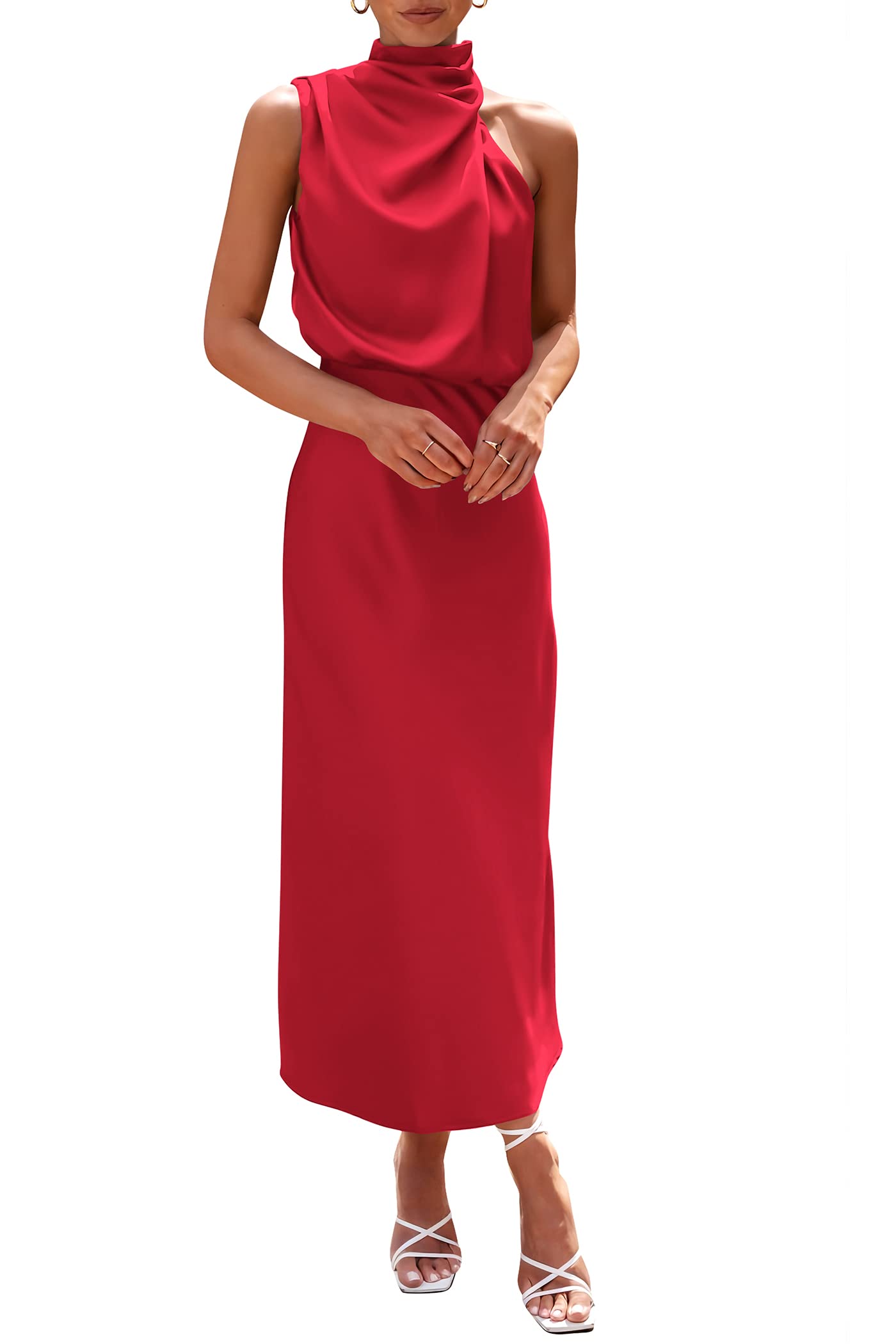 Women's Summer Satin Maxi Cocktail Dress Red
