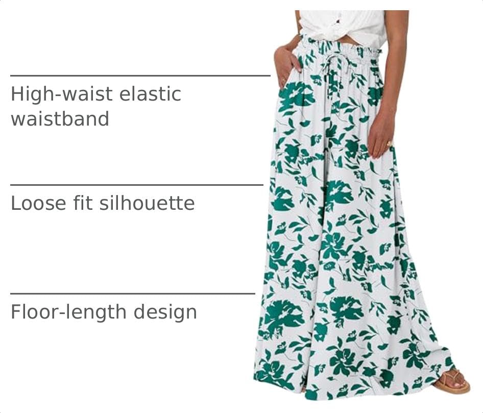 Summer Wide Leg Palazzo Pants for Women Casual,Print Green,S