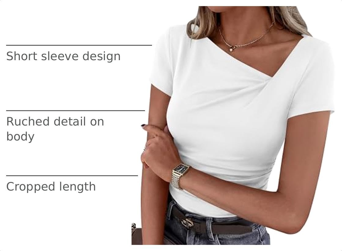 Women's Summer Trendy Asymmetrical Y2K Tops (White,S)