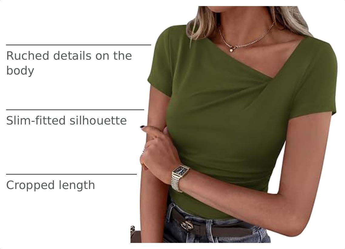 Women's Summer Trendy Asymmetrical Y2K Tops (Army Green,S)