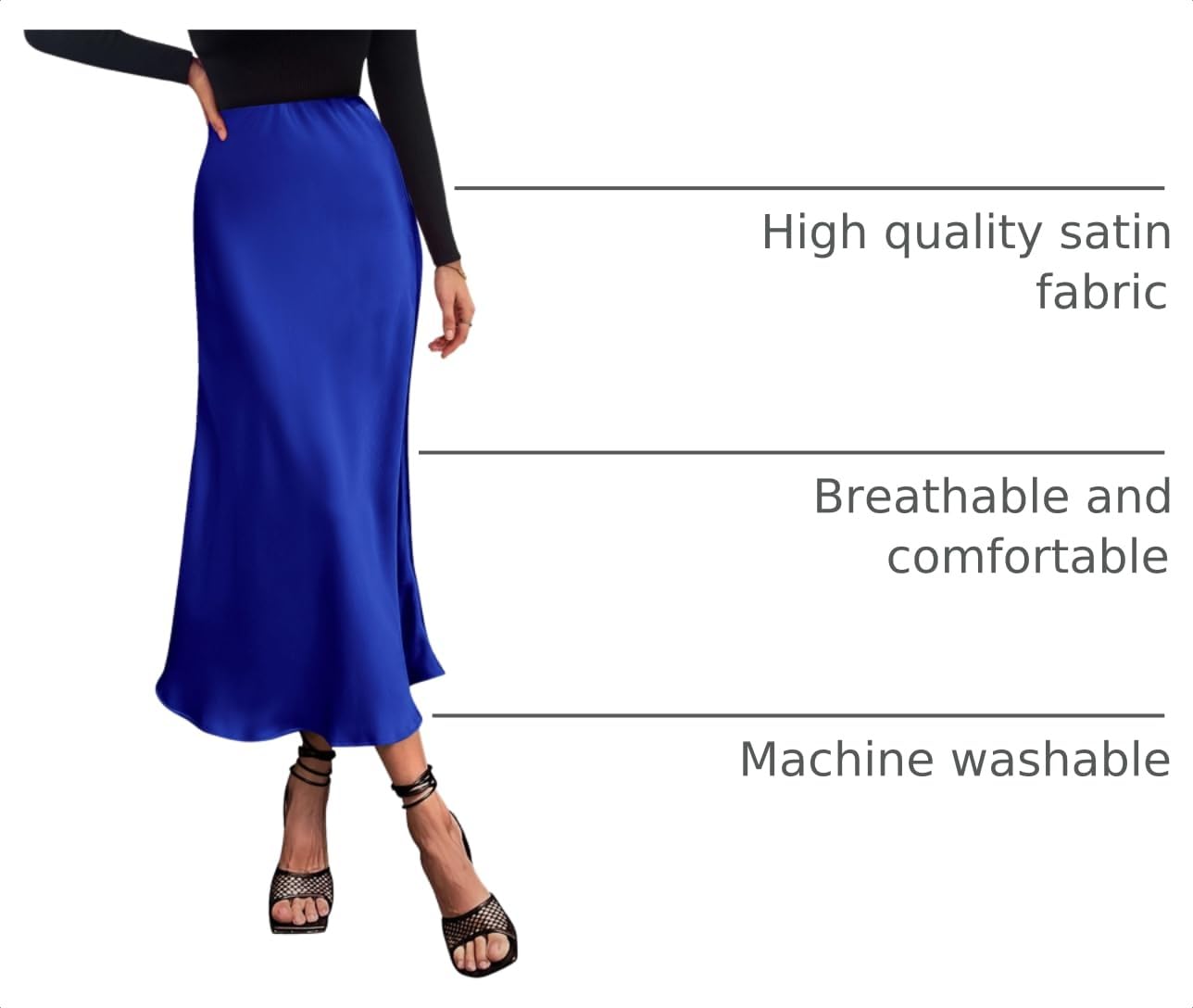 Women's Satin Midi Skirts Dressy Casual,Royal Blue,S