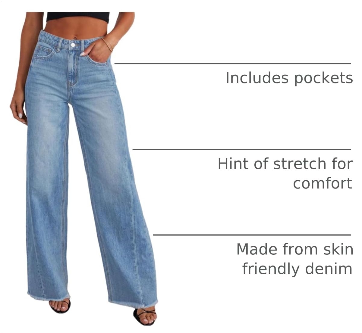 Women's Wide Leg Jeans Raw Hem Denim Pants,Light Blue,16