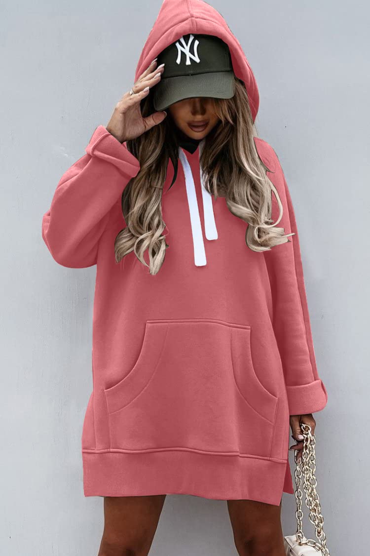 Sweatshirt for Women Fall Oversized Hoodie Dress,Pink,S