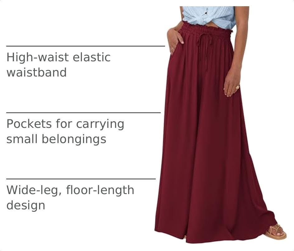 Summer Wide Leg Palazzo Pants for Women Casual,Wine Red,S
