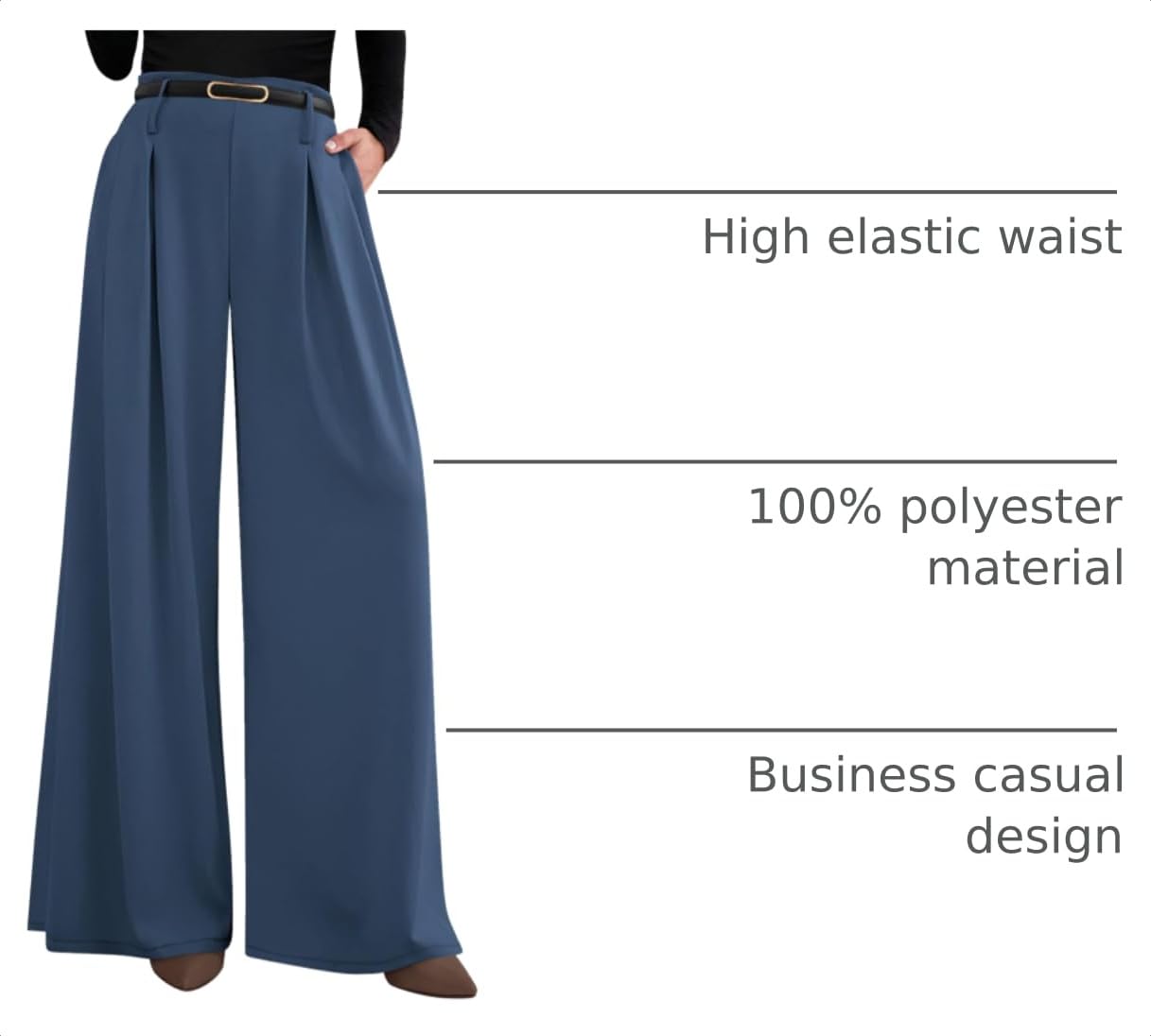 Womens Wide Leg Dress Pants Flowy Trousers,Grey Blue,S