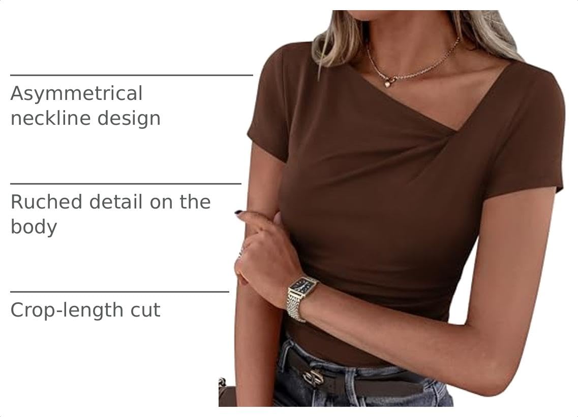 Women's Summer Trendy Asymmetrical Y2K Tops (Brown,S)